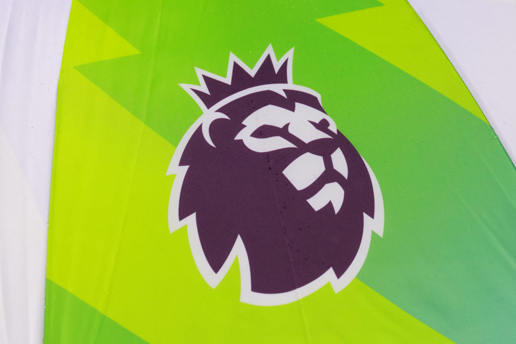 The Premier League logo is seen during the Premier League match between West Ham United and Tottenham Hotspur