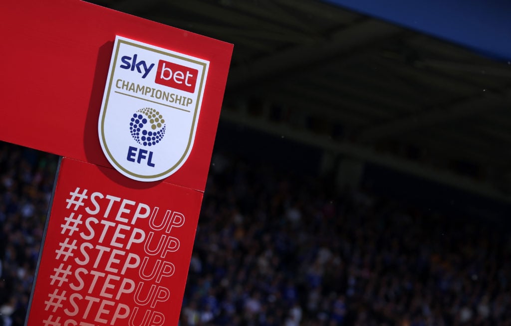 Sky Bet Championship logo seen before Leicester City v Blackburn Rovers - Sky Bet Championship