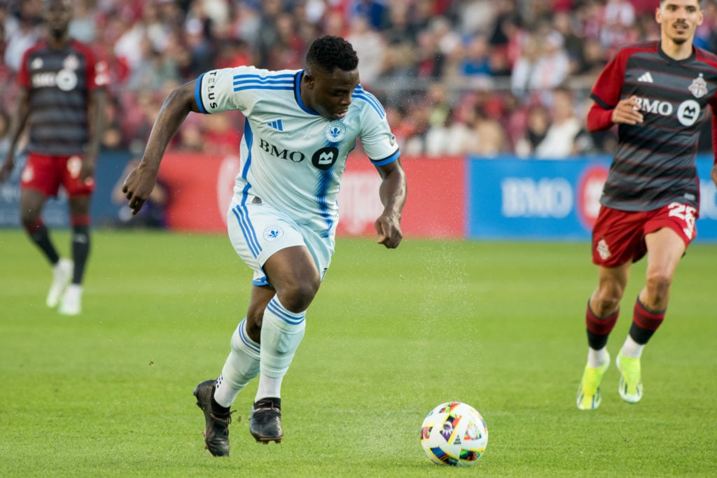 Sunusi Ibrahim in action during the MLS clash between Toronto FC and CF Montreal.