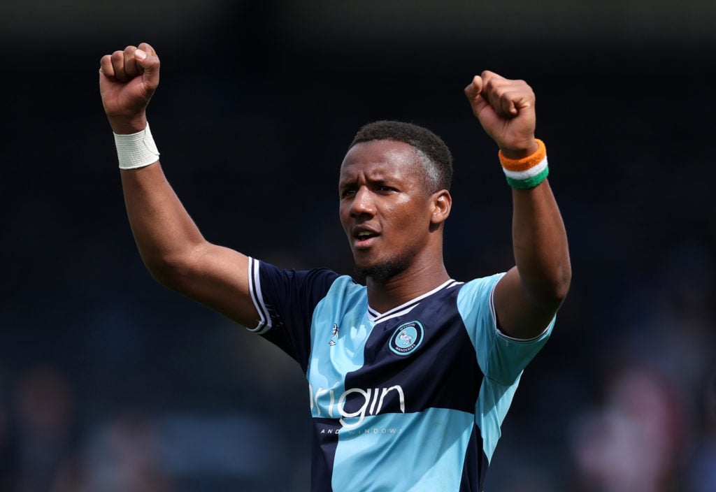 Richard Kone celebrates during Wycombe Wanderers FC v Stevenage FC in the Sky Bet League One clash.