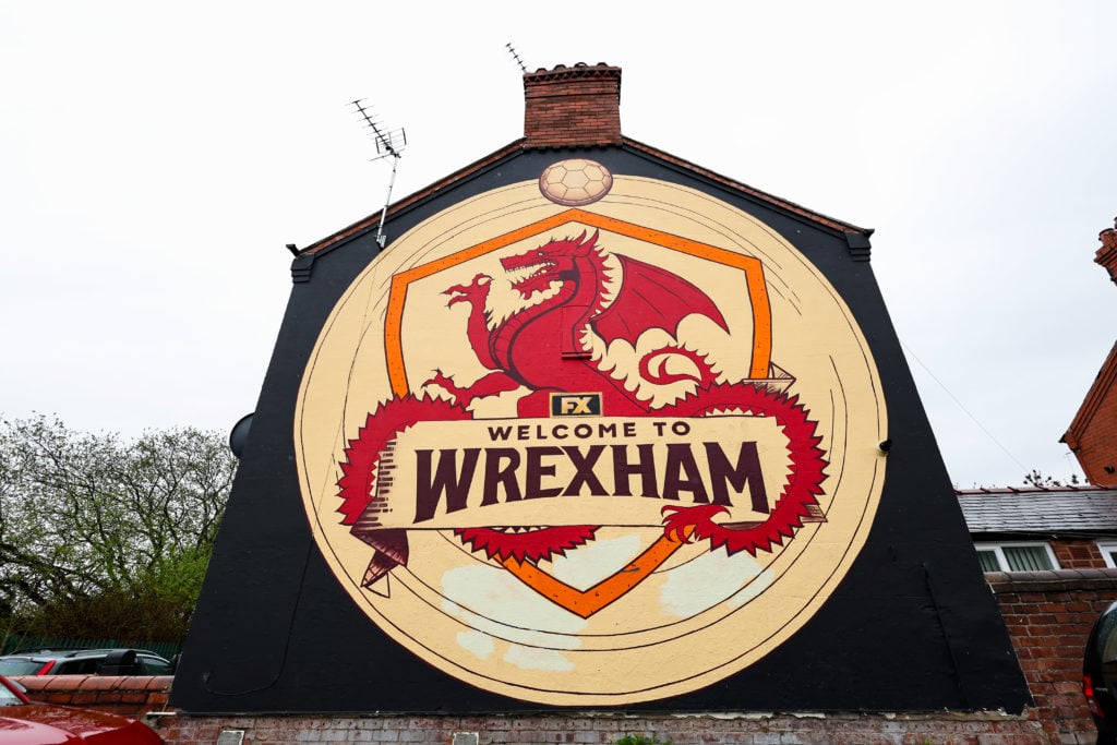 A general view of a Welcome to Wrexham football branded mural