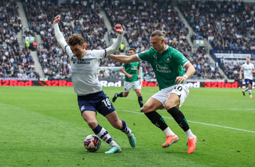 Maksym Talovierov in action during Preston North End FC v Plymouth Argyle FC in the Sky Bet Championship clash.