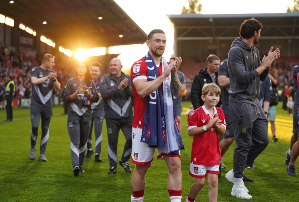 Jack Marriott celebrates after Wrexham AFC v Charlton Athletic FC in the Sky Bet League One clash.