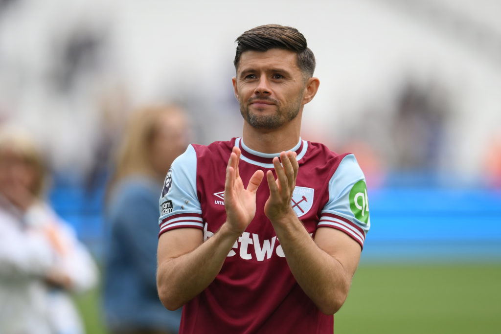 Aaron Cresswell applauds the fans after West Ham United FC v Nottingham Forest FC in the Premier League clash.