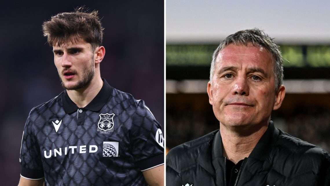 Split Image of Ryan Longman of Wrexham during the Sky Bet League One match between Huddersfield Town AFC and Wrexham, Phil Parkinson (Manager Wrexh...