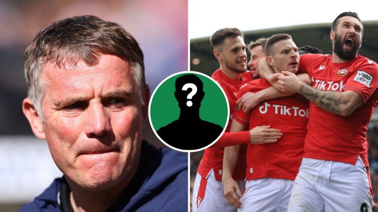 Split Image of: Phil Parkinson the head coach / manager of Wrexham during the Vanarama National League fixture between FC Halifax Town and Wrexham,...
