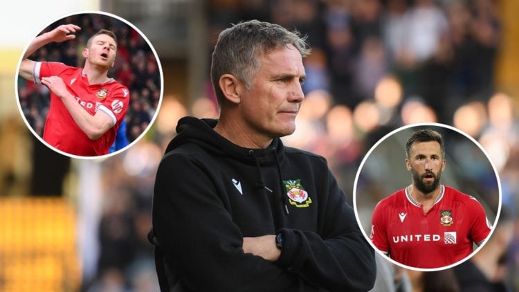 Image of: Phil Parkinson, Wrexham manager during the Sky Bet League 2 match between Notts County and Wrexham Insets of: Paul Mullin of Wrexham look...