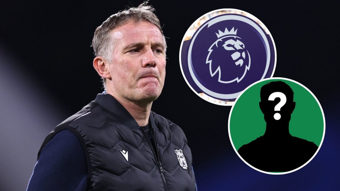 Image of: Phil Parkinson manager / head coach of Wrexham ahead of the Sky Bet League One match between Huddersfield Town AFC and Wrexham, Insets of...