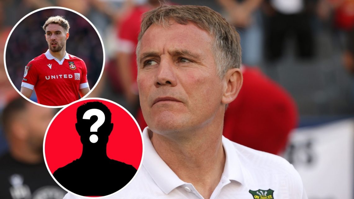 Image of Manager Phil Parkinson of Wrexham AFC looks on ahead of a pre-season friendly match between Wrexham AFC and the LA Galaxy, insets of Sam S...