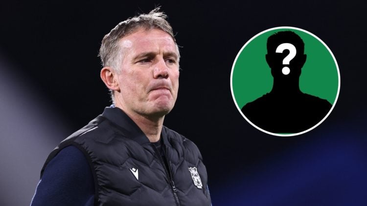Image of: Phil Parkinson manager / head coach of Wrexham ahead of the Sky Bet League One match between Huddersfield Town AFC and Wrexham, Inset of:...