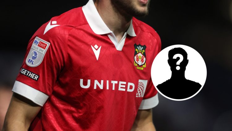 Detailed view of Wrexham shirt. Inset, mystery graphic.