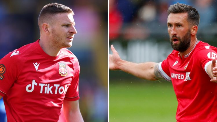 Paul Mullin of Wrexham during the Vanarama National League fixture between FC Halifax Town and Wrexham. Ollie Palmer of Wrexham reacts during the S...