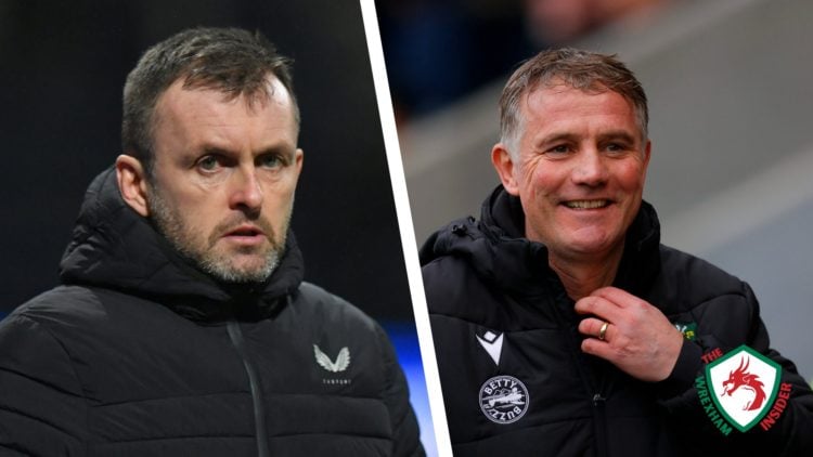 Split image of Charlton Athletic manager Nathan Jones, and Wrexham AFC manager Phil Parkinson during League One fixtures.