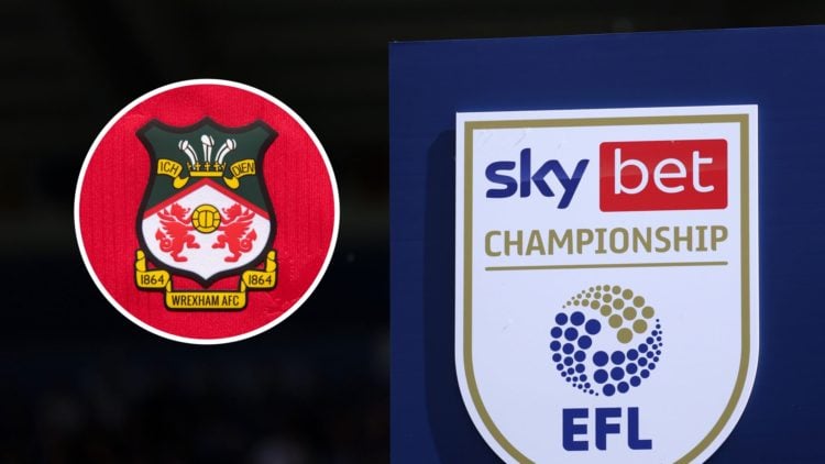 The EFL Championship logo. Inset, Wrexham badge.