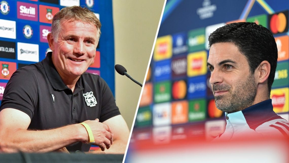 A split image of Wrexham manager Phil Parkinson (L) and Arsenal manager Mikel Arteta (R)