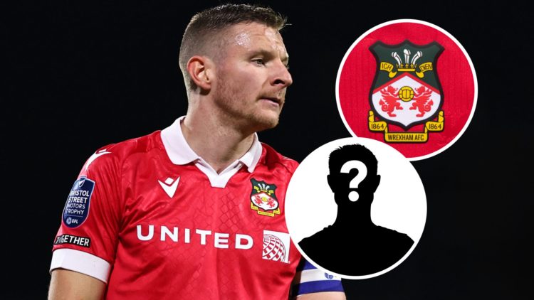 Wrexham star Paul Mullin. Inset, Wrexham badge and mystery player graphic.