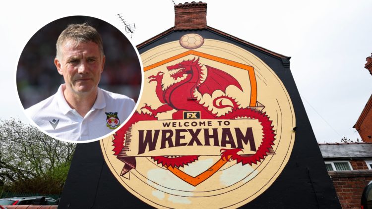 Composition image of Welcome to Wrexham logo. Inset, Phil Parkinson.