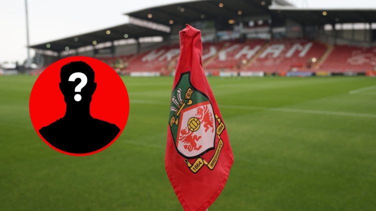 A general view of a Wrexham logo on a corner flag inside the SToK Cae Ras stadium before the Sky Bet League One match between Wrexham AFC and Shrew...