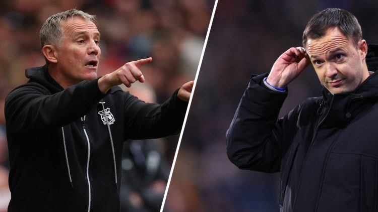 Wrexham manager Phil Parkinson and Birmingham City manager Chris Davies look on
