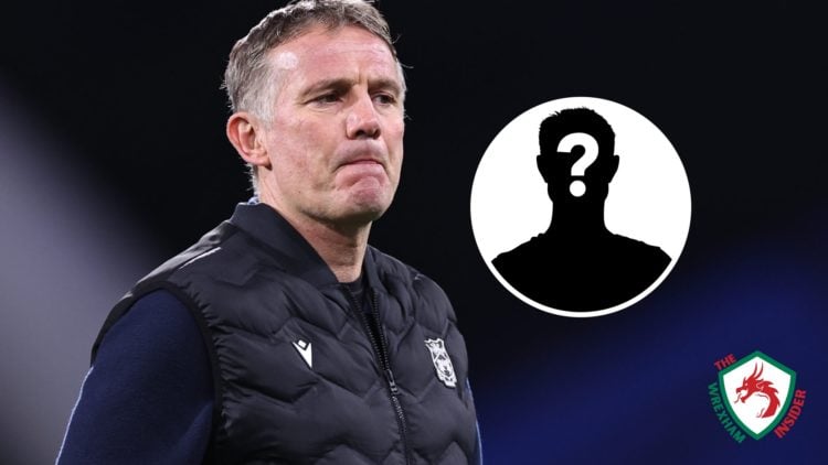 Wrexham AFC manager Phil Parkinson looks on. Inset a picture of a mystery player.