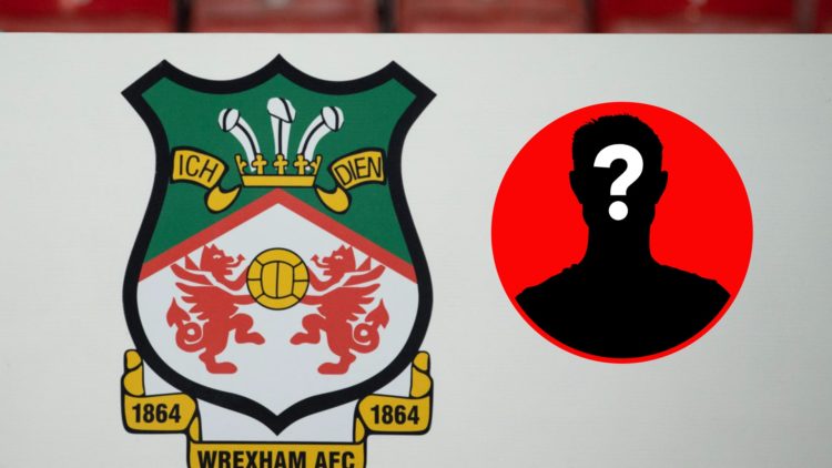 Wrexham badge pictured on a stand at the Racecourse Ground.