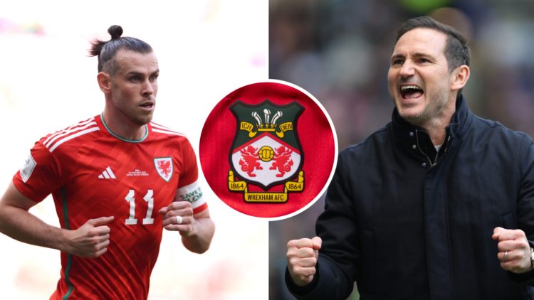 Split image of Gareth Bale and Frank Lampard with Wrexham badge inset