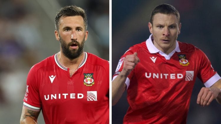 Wrexham strikers Paul Mullin and Ollie Palmer look on during matches.