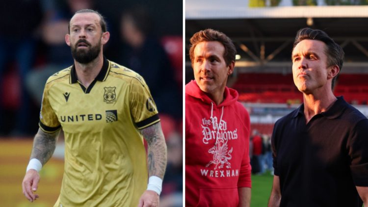 Steven Fletcher of Wrexham during the Sky Bet League One match between Lincoln City FC and Wrexham AFC. Ryan Reynolds and Rob McElhenney co owners ...