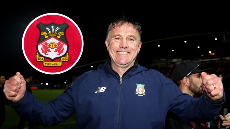 Wrexham manager Phil Parkinson. Inset, Wrexham badge.