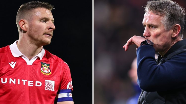Paul Mullin of Wrexham during the Bristol Street Motors Trophy match between Wrexham and Wolverhampton Wanderers. Phil Parkinson manager / head coa...