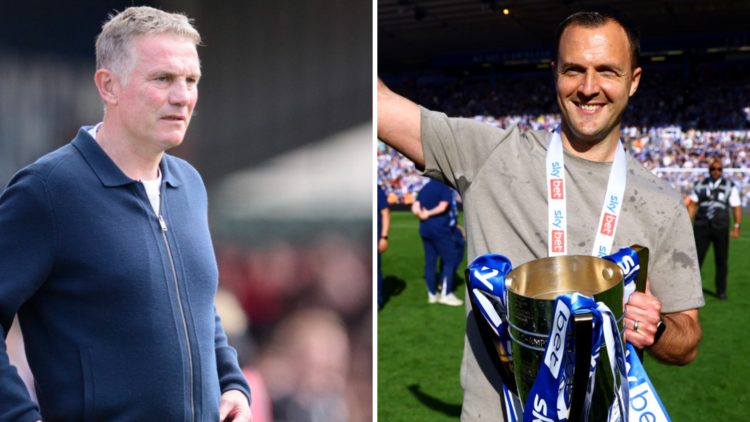 Chris Davies, Manager of Birmingham City, celebrates with the EFL Sky Bet League One Trophy following victory in the Sky Bet League One match betwe...
