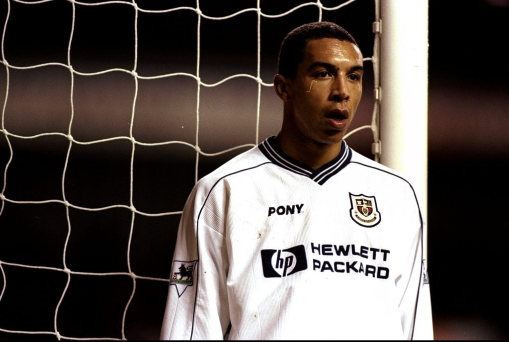 Tottenham Hotspur’s Chris Armstrong in action against Derby County.