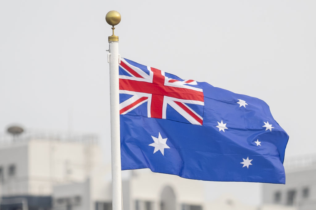 The national flag of Australia is seen during the Hong Kong Racing at Sha Tin Racecourse