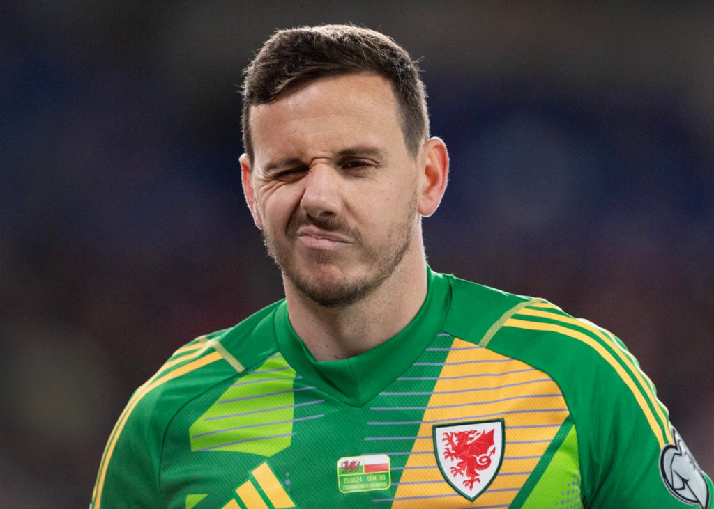 Danny Ward in action for Wales against Poland in the UEFA EURO 2024 Play-Off Final match.