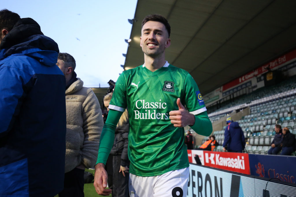 Ryan Hardie celebrates after Plymouth Argyle's FA Cup win over Liverpool.