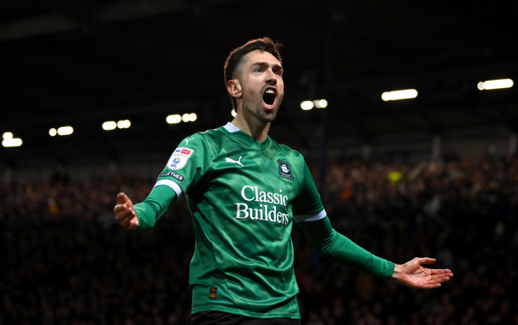 Plymouth Argyle striker Ryan Hardie in action against Portsmouth.
