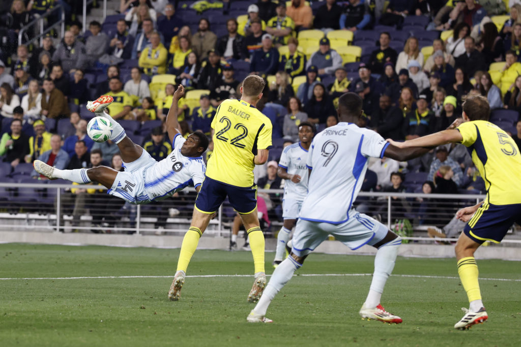 Sunusi Ibrahim in action during the MLS clash between Nashville SC and CF Montreal.