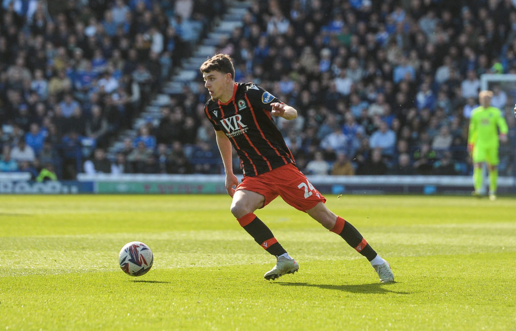 Owen Beck in action during Portsmouth FC v Blackburn Rovers FC in the Sky Bet Championship clash.