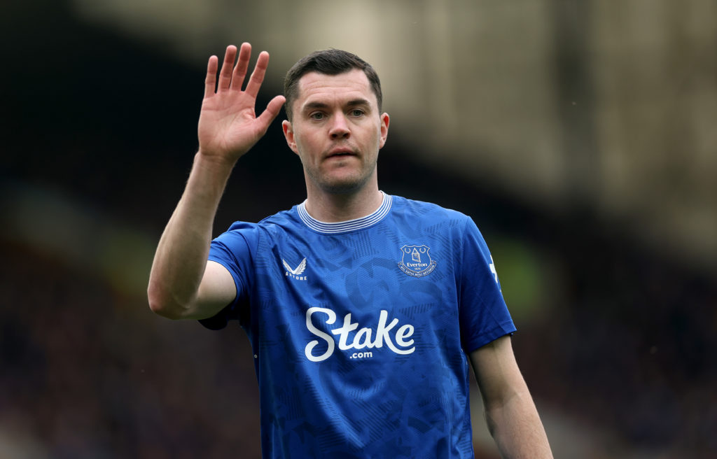 Michael Keane in action during Everton FC v Manchester City FC in the Premier League clash.