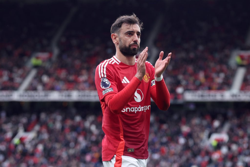 Bruno Fernandes playing for Manchester United during a Premier League game against Aston Villa.