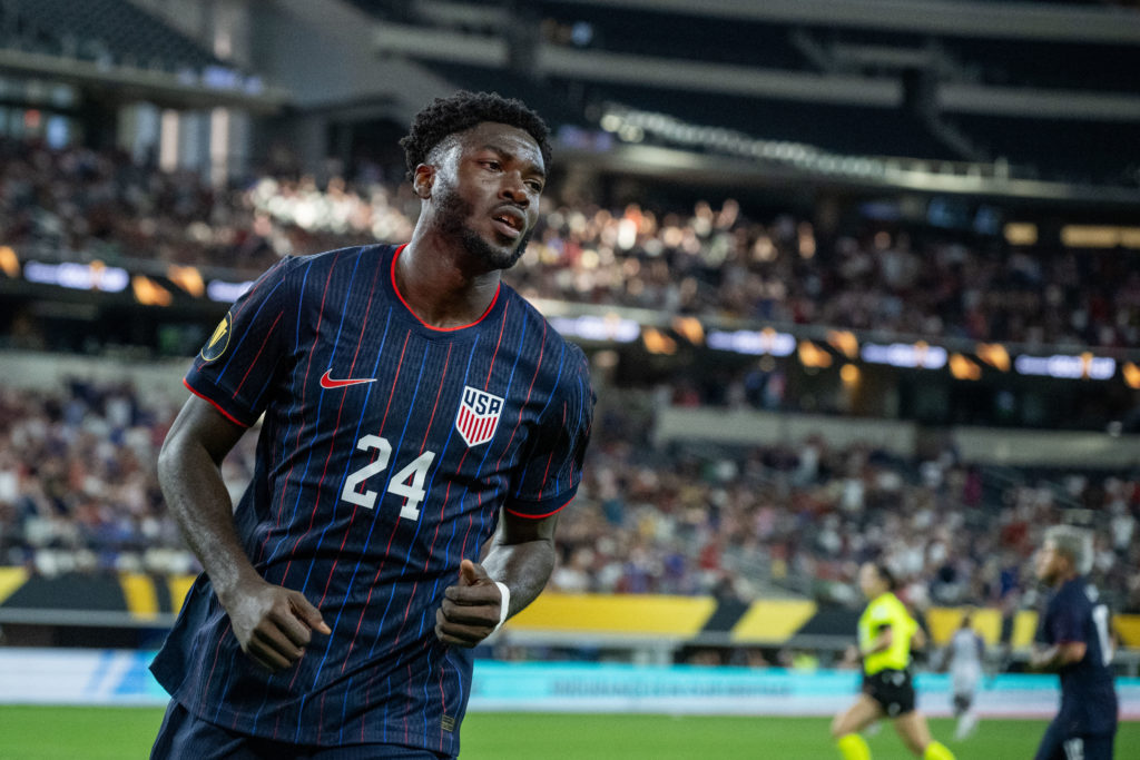 United States striker Patrick Agyemang celebrates scoring v Haiti