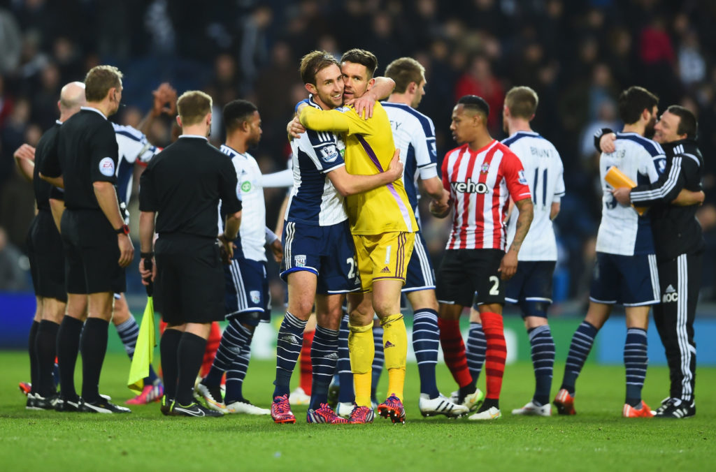 West Bromwich Albion's Craig Dawson and Ben Foster celebrate against Southampton.