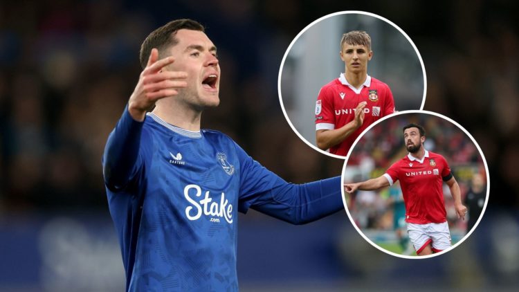 Image of Michael Keane of Everton during the Emirates FA Cup Third Round match between Everton and Peterborough United, insets of Max Cleworth of W...
