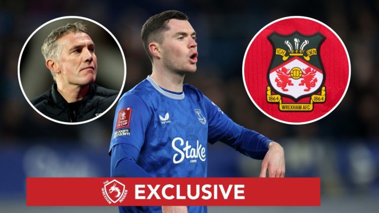 Image of Michael Keane of Everton during the Emirates FA Cup Third Round match between Everton and Peterborough United, inset The official club bad...