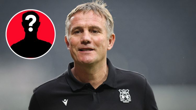 Image of Phil Parkinson the head coach / manager of Wrexham during the Sky Bet League One match between Wrexham AFC and Shrewsbury Town, Inset of a...