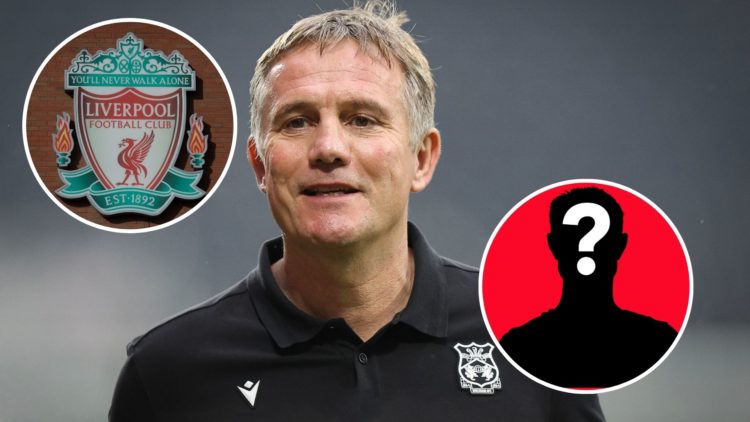 Image of Phil Parkinson the head coach / manager of Wrexham during the Sky Bet League One match between Wrexham AFC and Shrewsbury Town, Inset of T...
