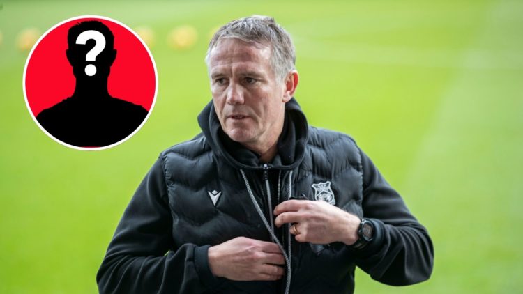 Image of Wrexham A.F.C. manager Phil Parkinson is present during the Sky Bet League 1 match between Stockport County and Wrexham, Inset of a myster...