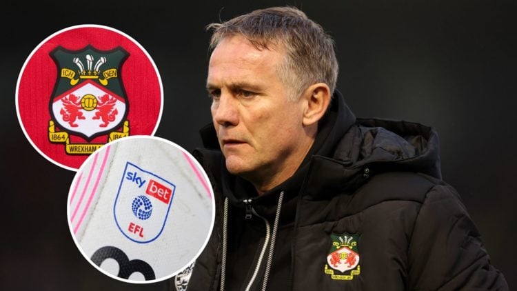 Image of Phil Parkinson, Manager of Wrexham looks on prior to the Emirates FA Cup First Round match between Harrogate Town and Wrexham, Inset of Th...
