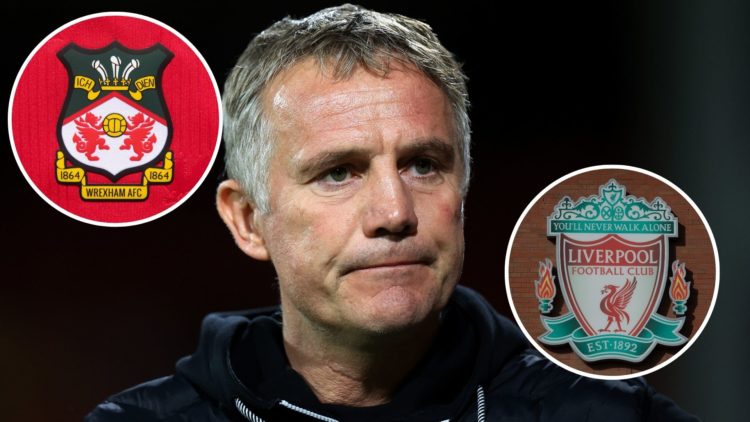 Image of Phil Parkinson, Manager of Wrexham AFC, looks on prior to the Bristol Street Motors Trophy match between Wrexham and Wolverhampton Wandere...