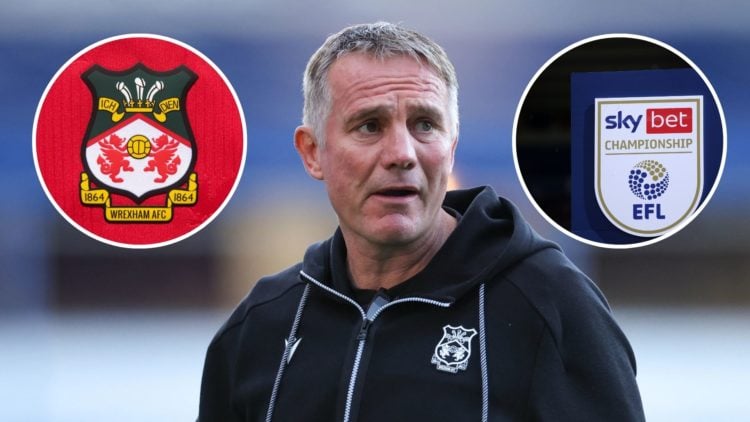 Image of Phil Parkinson manager / head coach of Wrexham ahead of the Sky Bet League One match between Birmingham City, Insets of The official club ...
